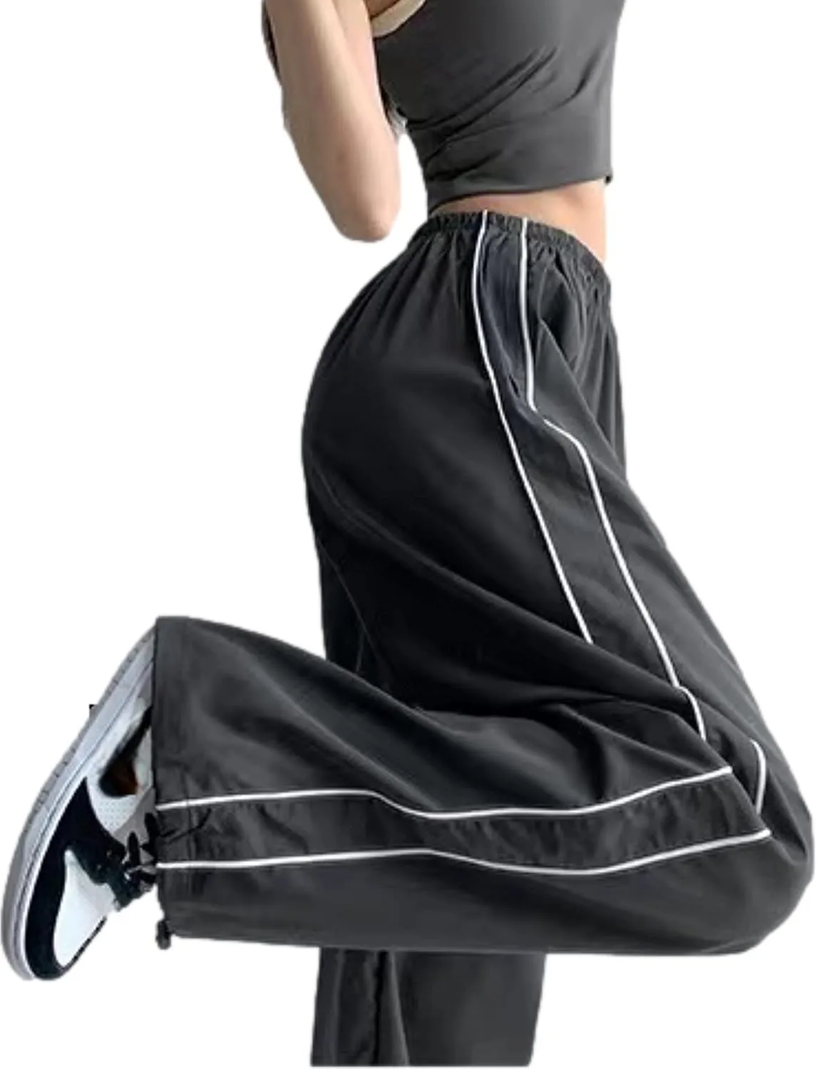 Womens Parachute Pants Wide Leg Baggy Pants Y2K Elastic Waist Jogger Sweatpants Track Pants Streetwear