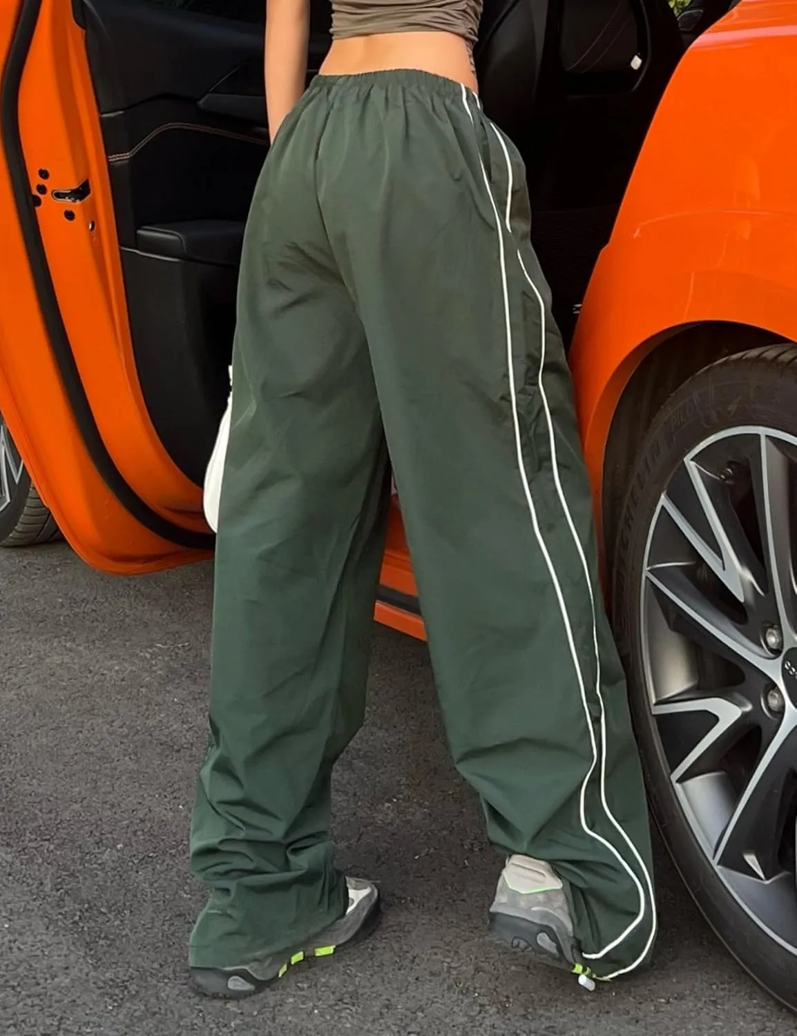 Womens Parachute Pants Wide Leg Baggy Pants Y2K Elastic Waist Jogger Sweatpants Track Pants Streetwear