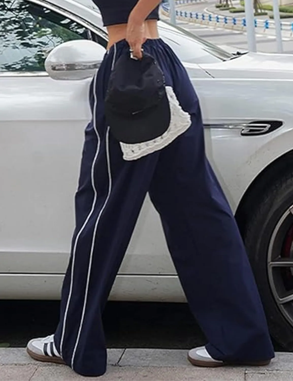 Womens Parachute Pants Wide Leg Baggy Pants Y2K Elastic Waist Jogger Sweatpants Track Pants Streetwear