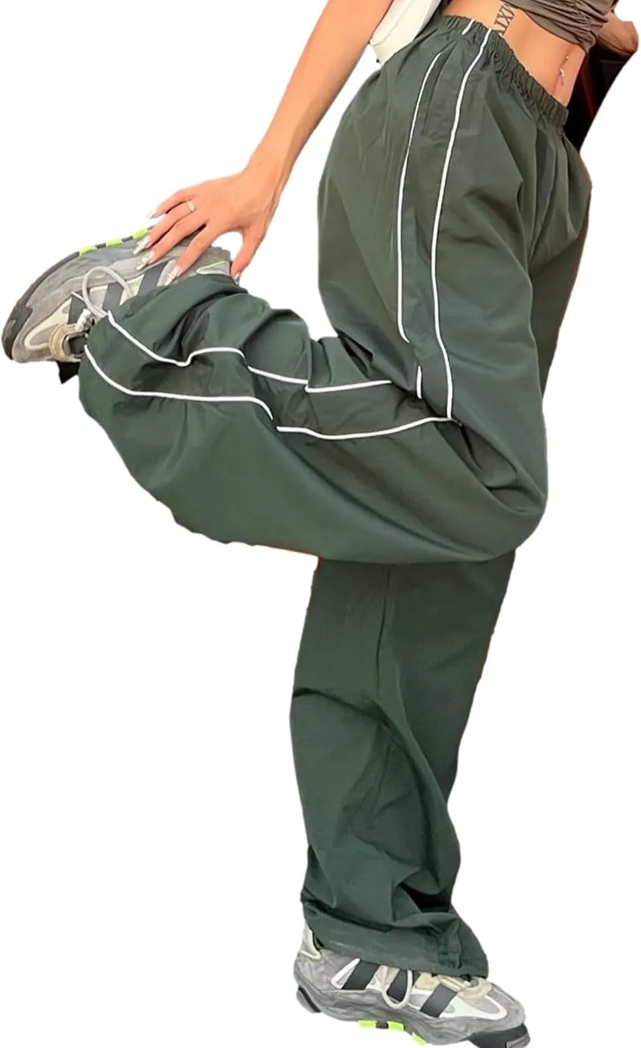 Womens Parachute Pants Wide Leg Baggy Pants Y2K Elastic Waist Jogger Sweatpants Track Pants Streetwear