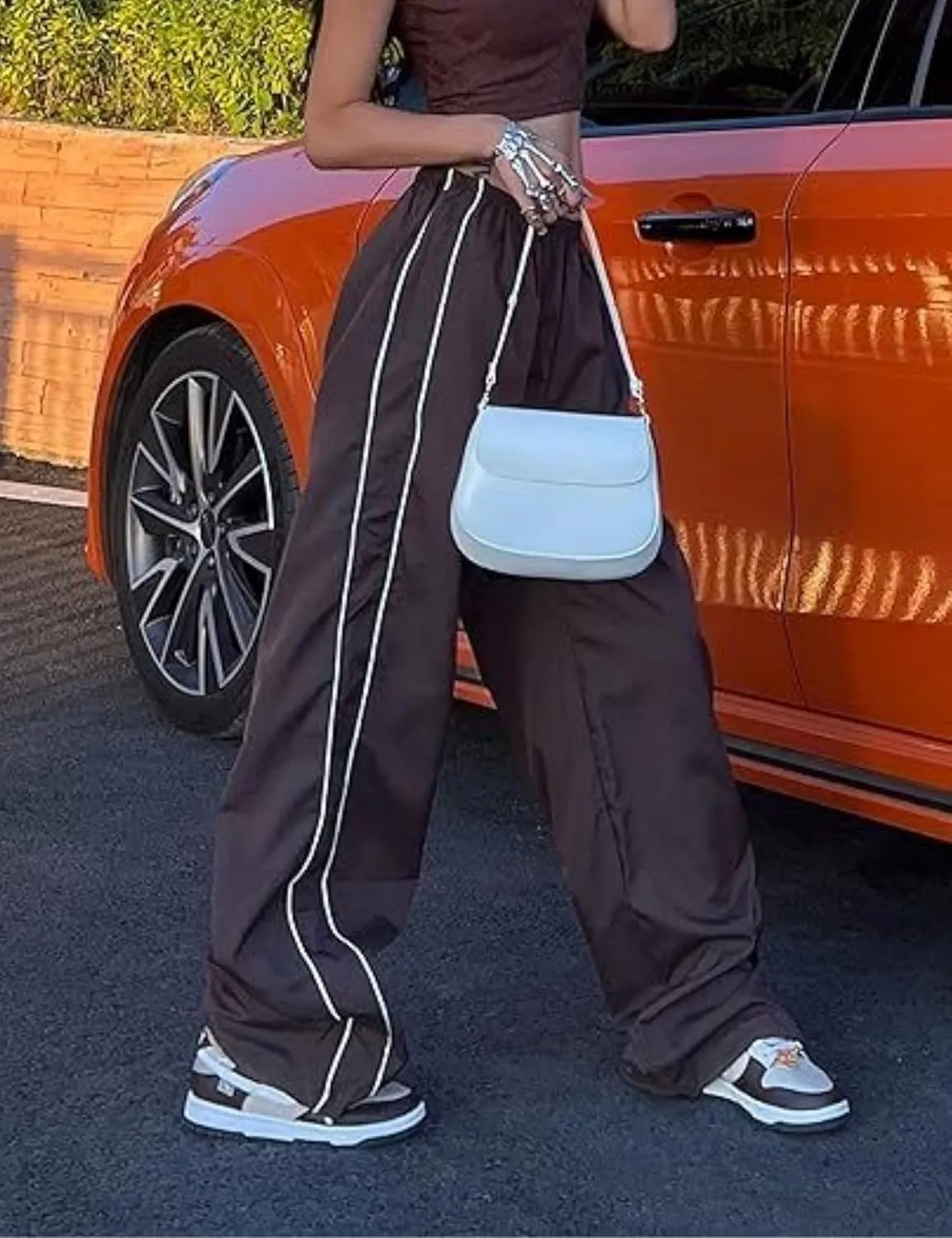 Womens Parachute Pants Wide Leg Baggy Pants Y2K Elastic Waist Jogger Sweatpants Track Pants Streetwear