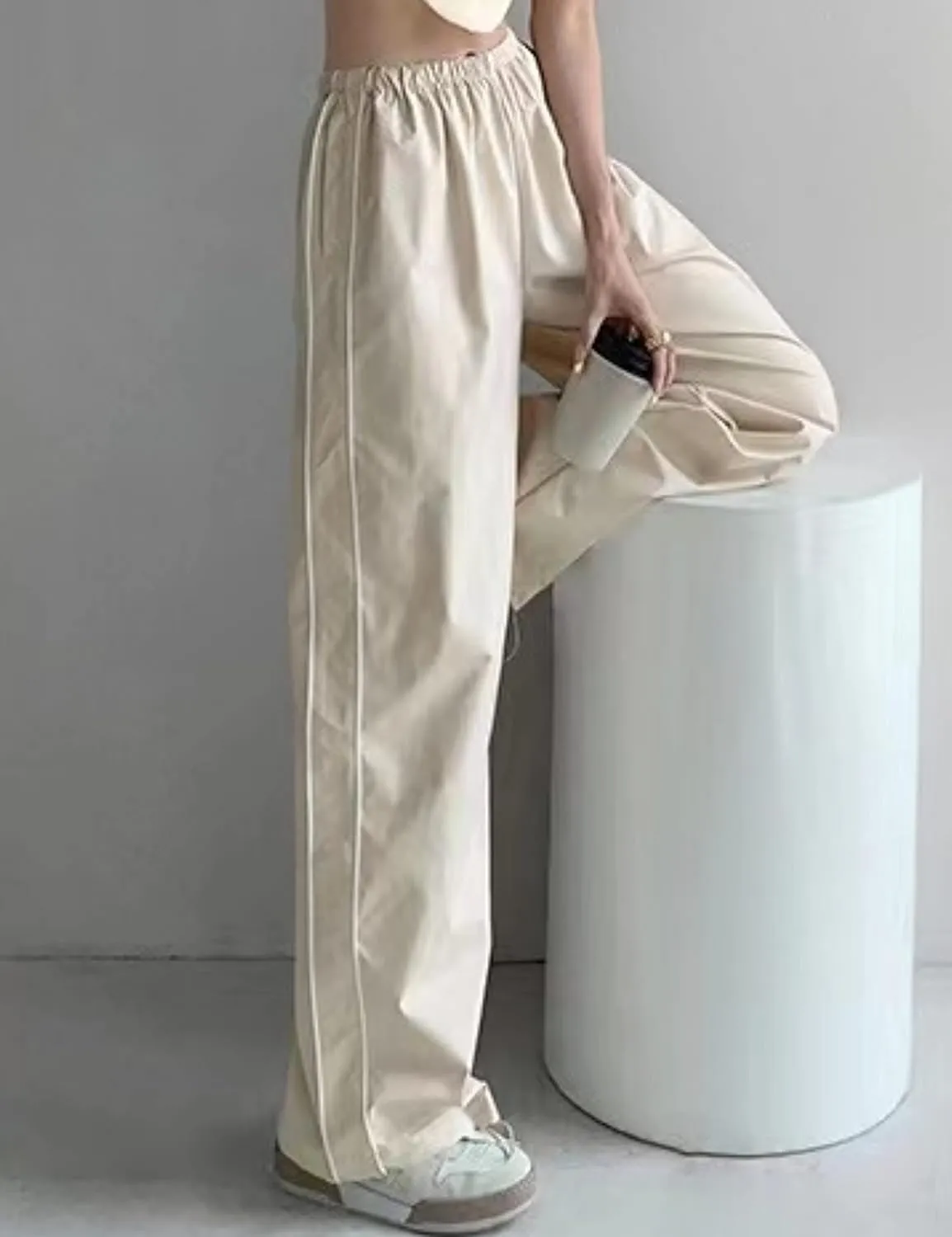 Womens Parachute Pants Wide Leg Baggy Pants Y2K Elastic Waist Jogger Sweatpants Track Pants Streetwear