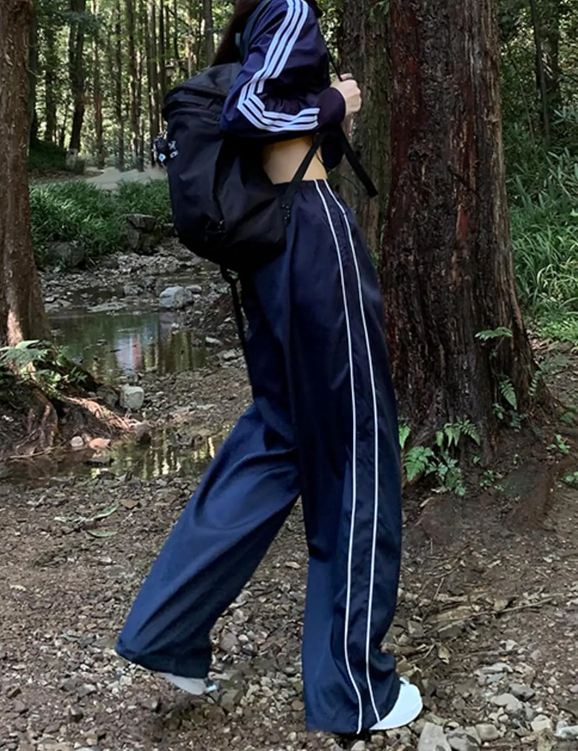 Womens Parachute Pants Wide Leg Baggy Pants Y2K Elastic Waist Jogger Sweatpants Track Pants Streetwear