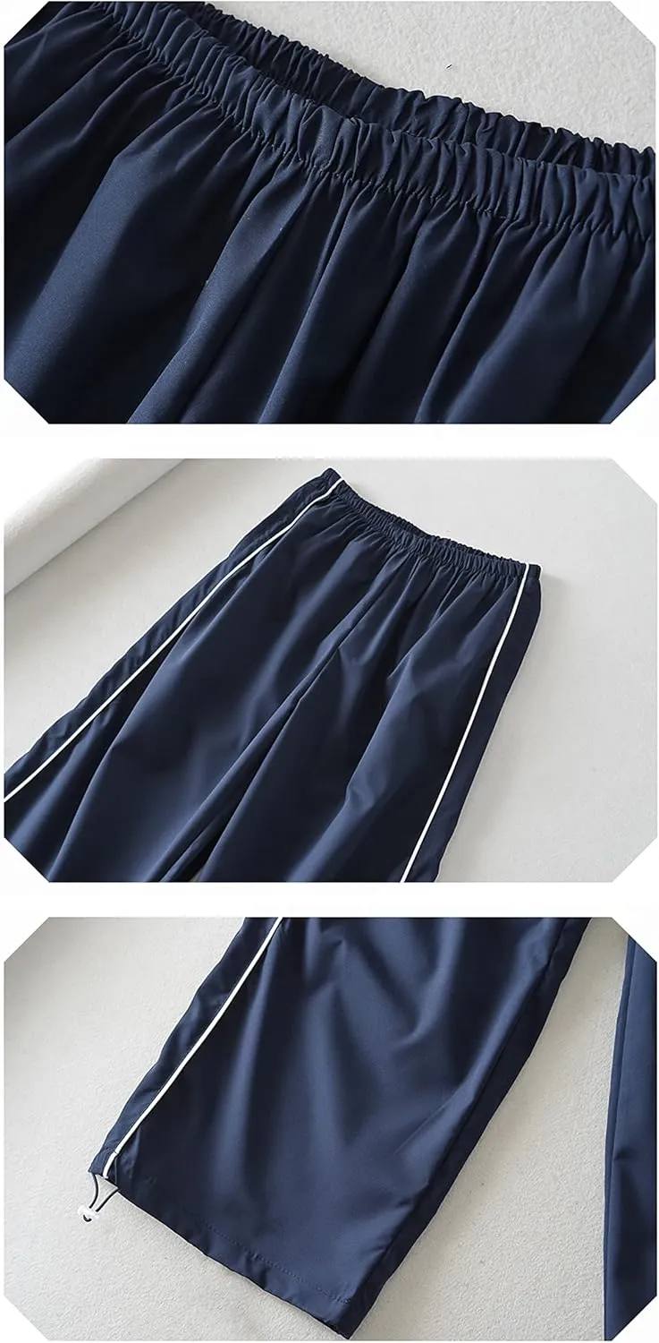 Womens Parachute Pants Wide Leg Baggy Pants Y2K Elastic Waist Jogger Sweatpants Track Pants Streetwear