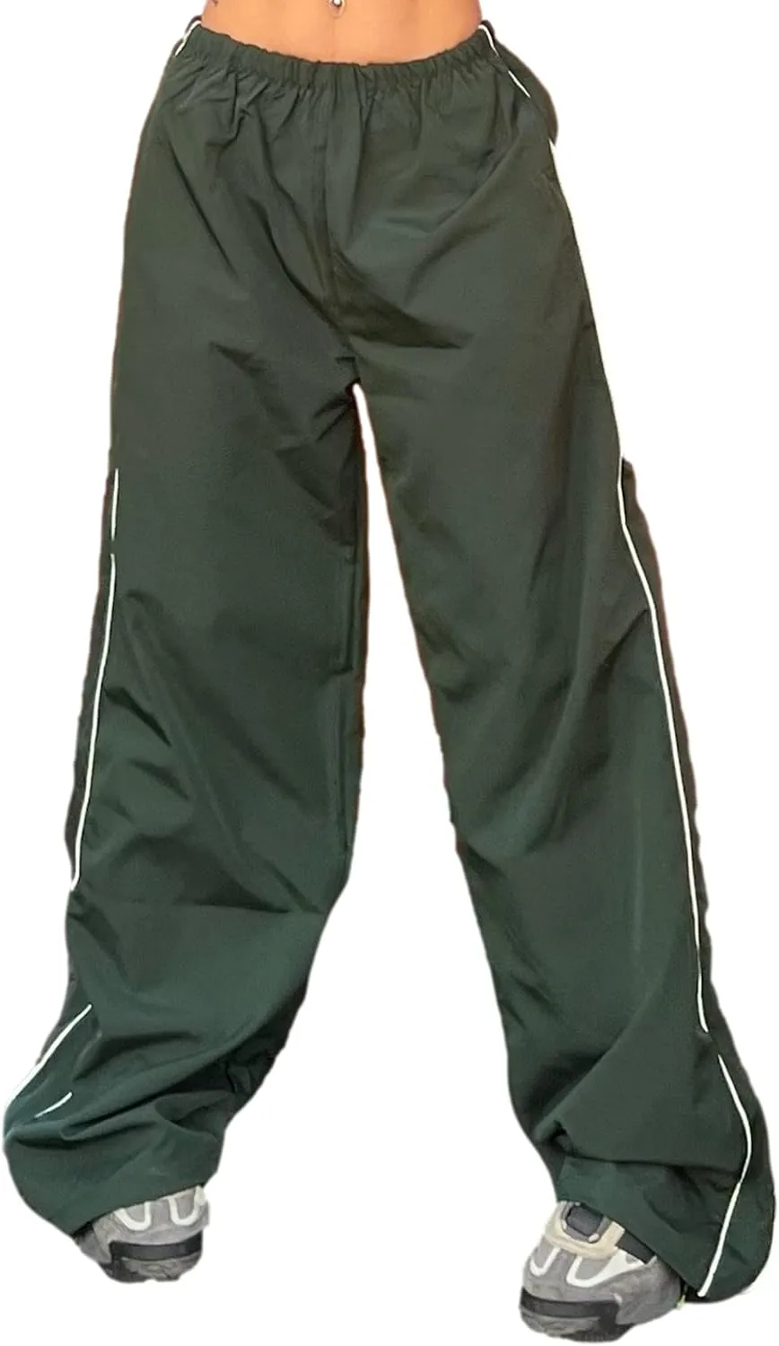 Womens Parachute Pants Wide Leg Baggy Pants Y2K Elastic Waist Jogger Sweatpants Track Pants Streetwear