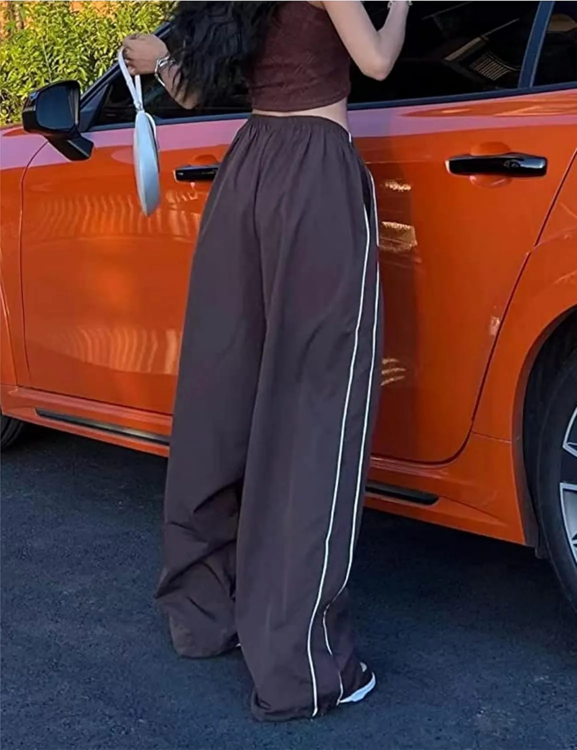 Womens Parachute Pants Wide Leg Baggy Pants Y2K Elastic Waist Jogger Sweatpants Track Pants Streetwear