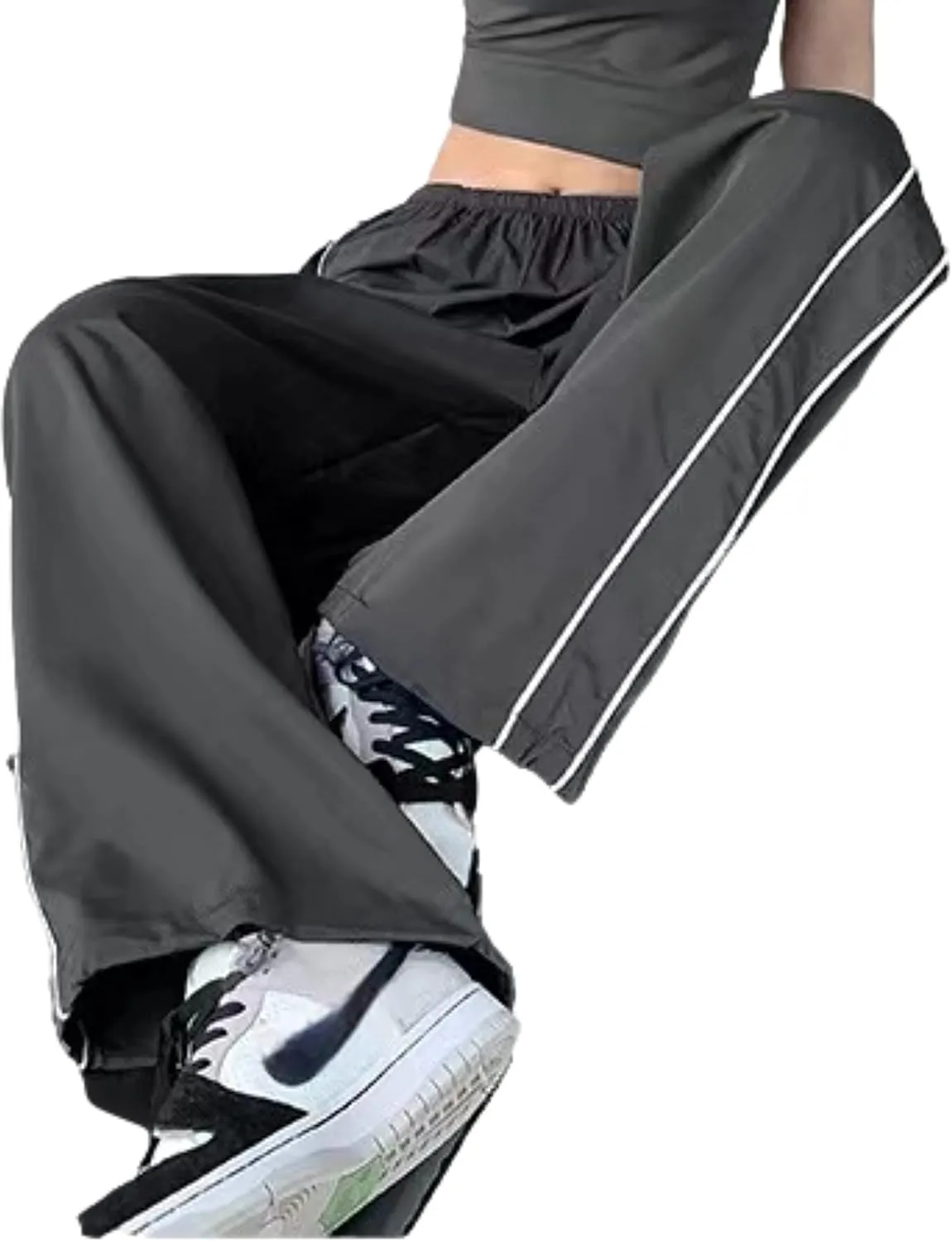 Womens Parachute Pants Wide Leg Baggy Pants Y2K Elastic Waist Jogger Sweatpants Track Pants Streetwear