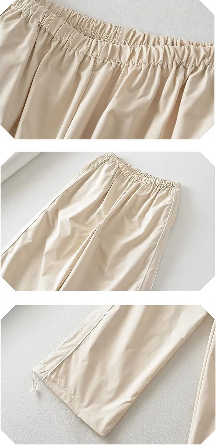 Womens Parachute Pants Wide Leg Baggy Pants Y2K Elastic Waist Jogger Sweatpants Track Pants Streetwear