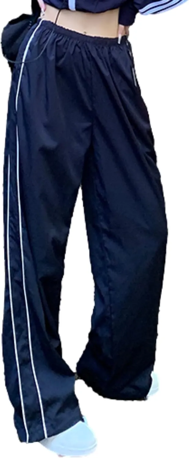 Womens Parachute Pants Wide Leg Baggy Pants Y2K Elastic Waist Jogger Sweatpants Track Pants Streetwear