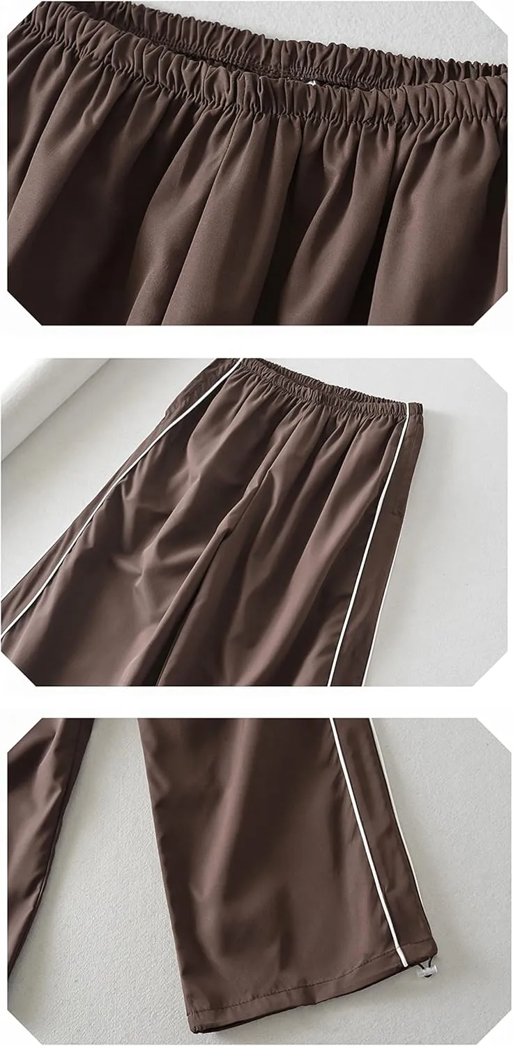 Womens Parachute Pants Wide Leg Baggy Pants Y2K Elastic Waist Jogger Sweatpants Track Pants Streetwear
