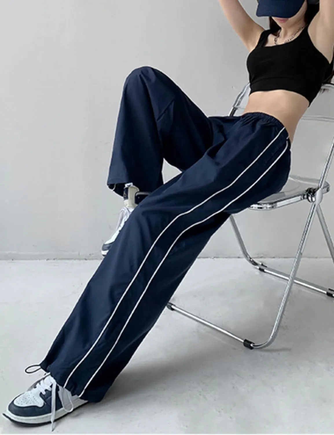 Womens Parachute Pants Wide Leg Baggy Pants Y2K Elastic Waist Jogger Sweatpants Track Pants Streetwear