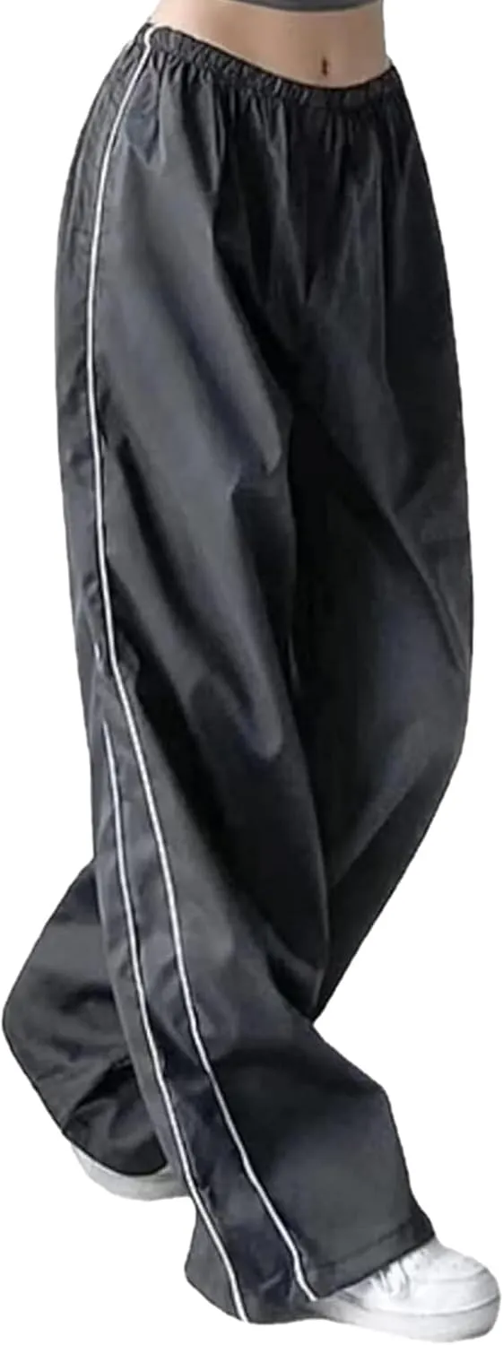 Womens Parachute Pants Wide Leg Baggy Pants Y2K Elastic Waist Jogger Sweatpants Track Pants Streetwear