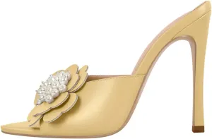 Women's Pearl Flower Mules - Pointed Toe Big Size Heels