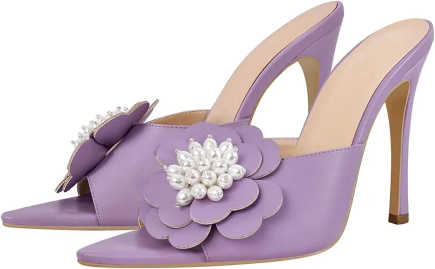 Women's Pearl Flower Mules - Pointed Toe Big Size Heels