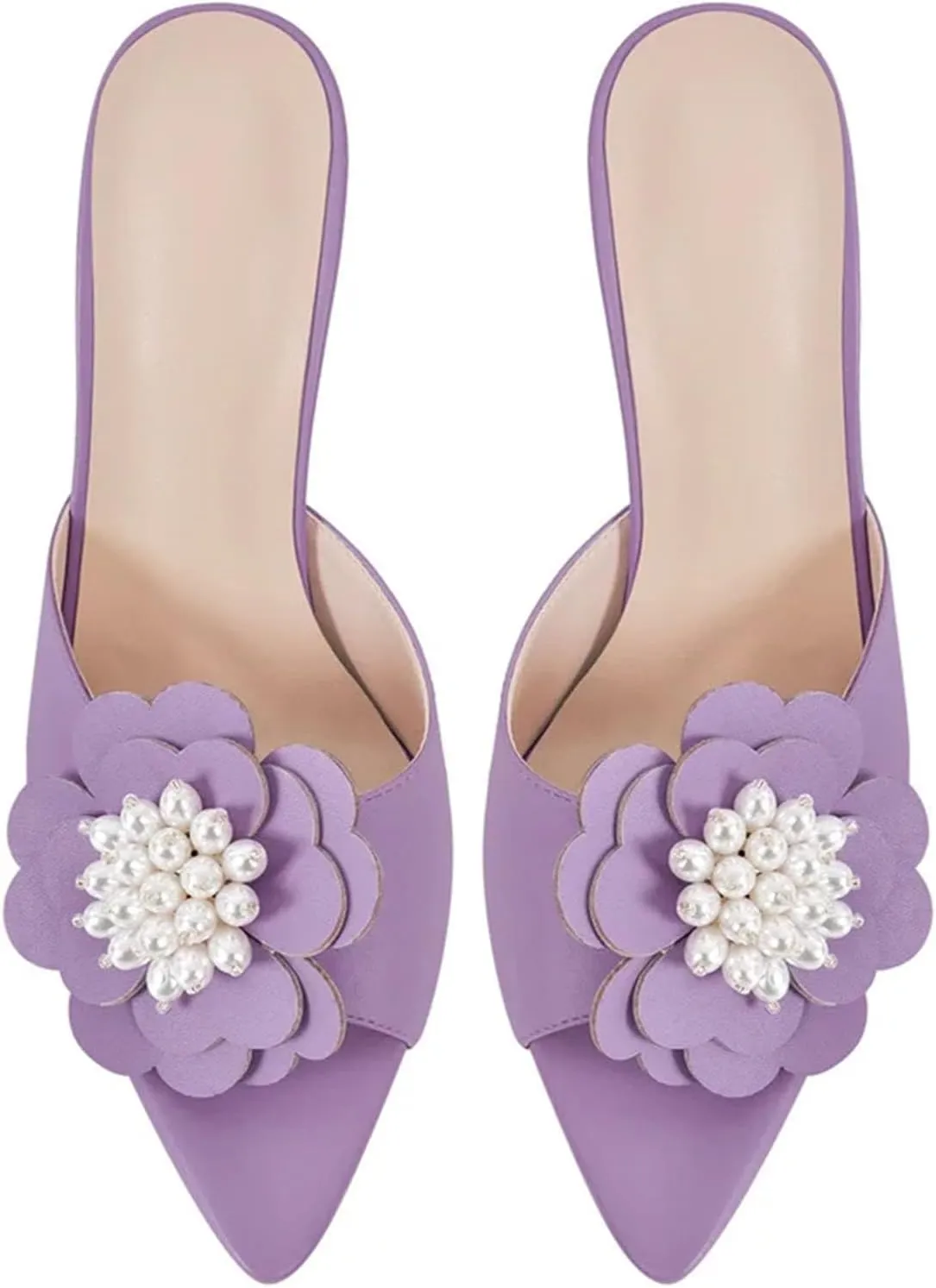 Women's Pearl Flower Mules - Pointed Toe Big Size Heels