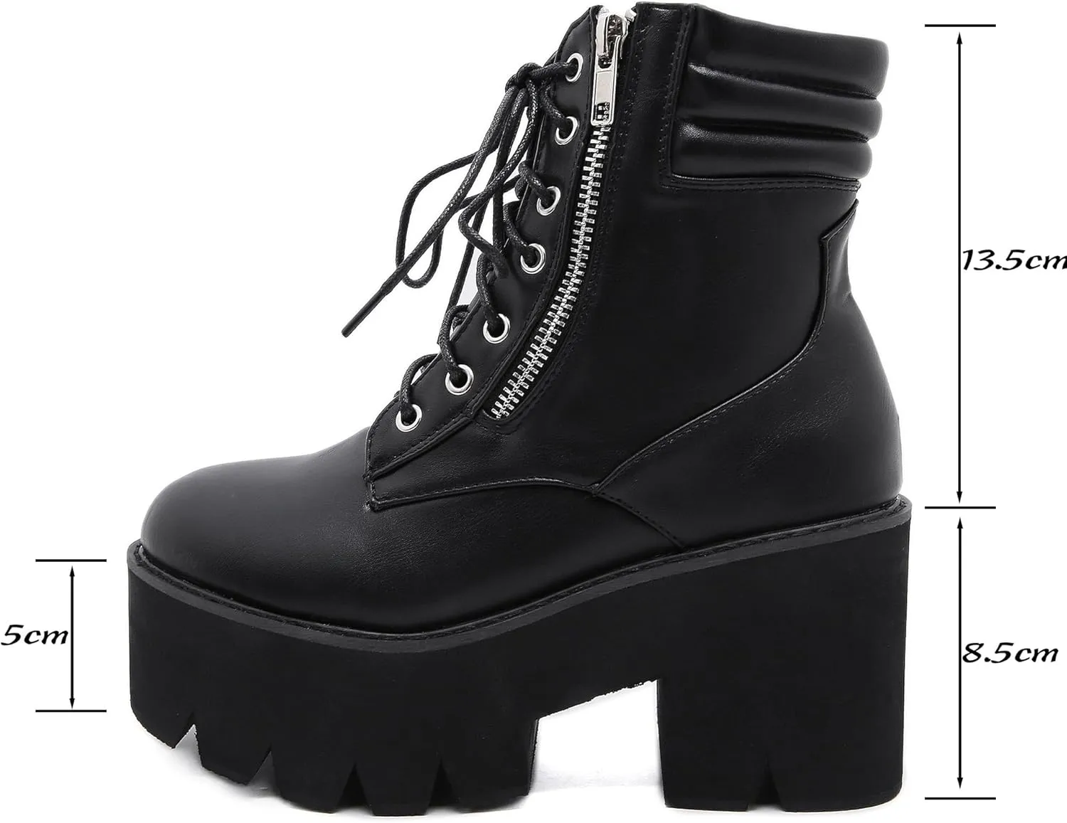 Womens Platform Boots Round Toe Chunky Ankle Boots Punk Boots Lace Up&Zipper Combat Boots