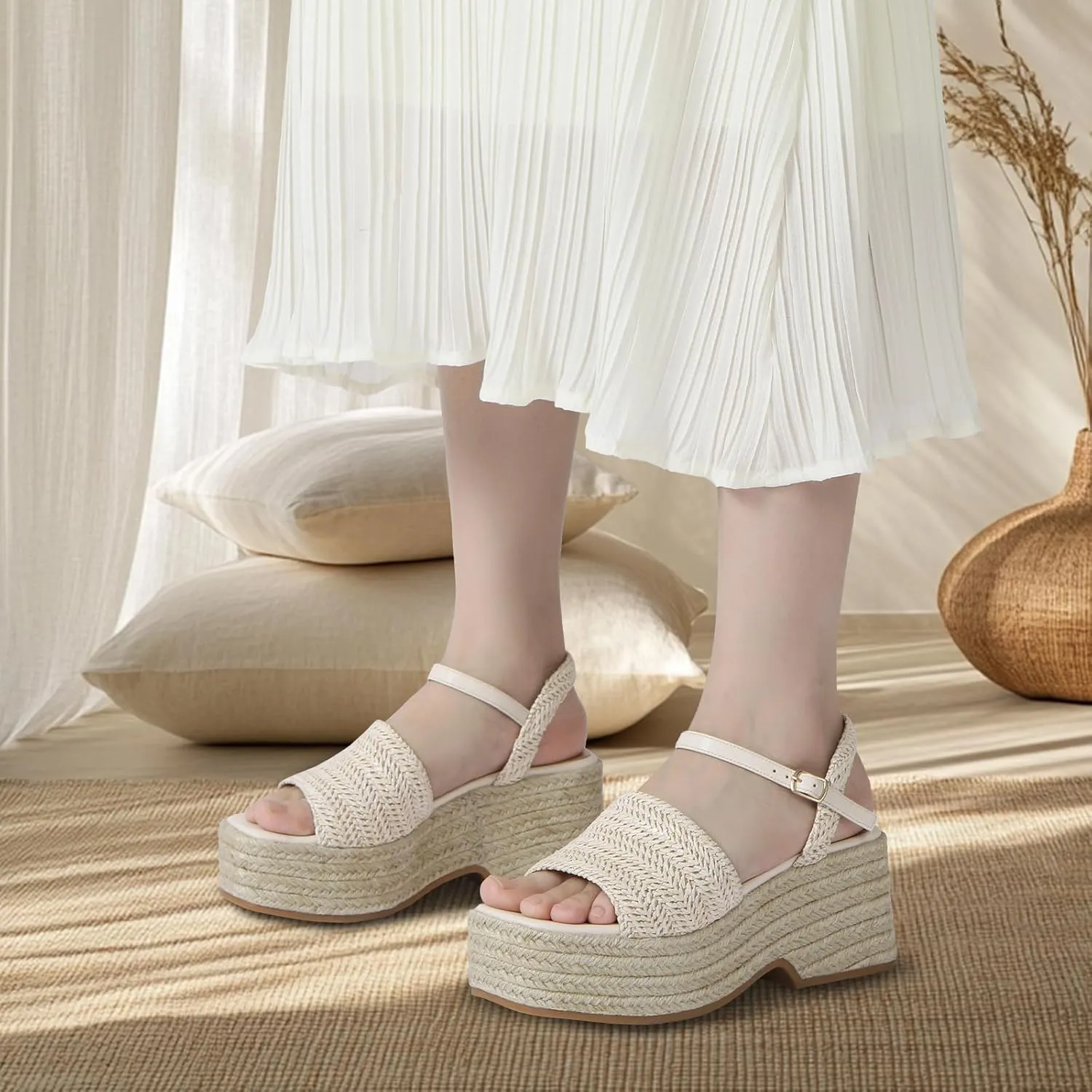 Women's Platform Espadrille Wedge Sandals Arch Support Ankle Strap Open Toe Casual Sandal