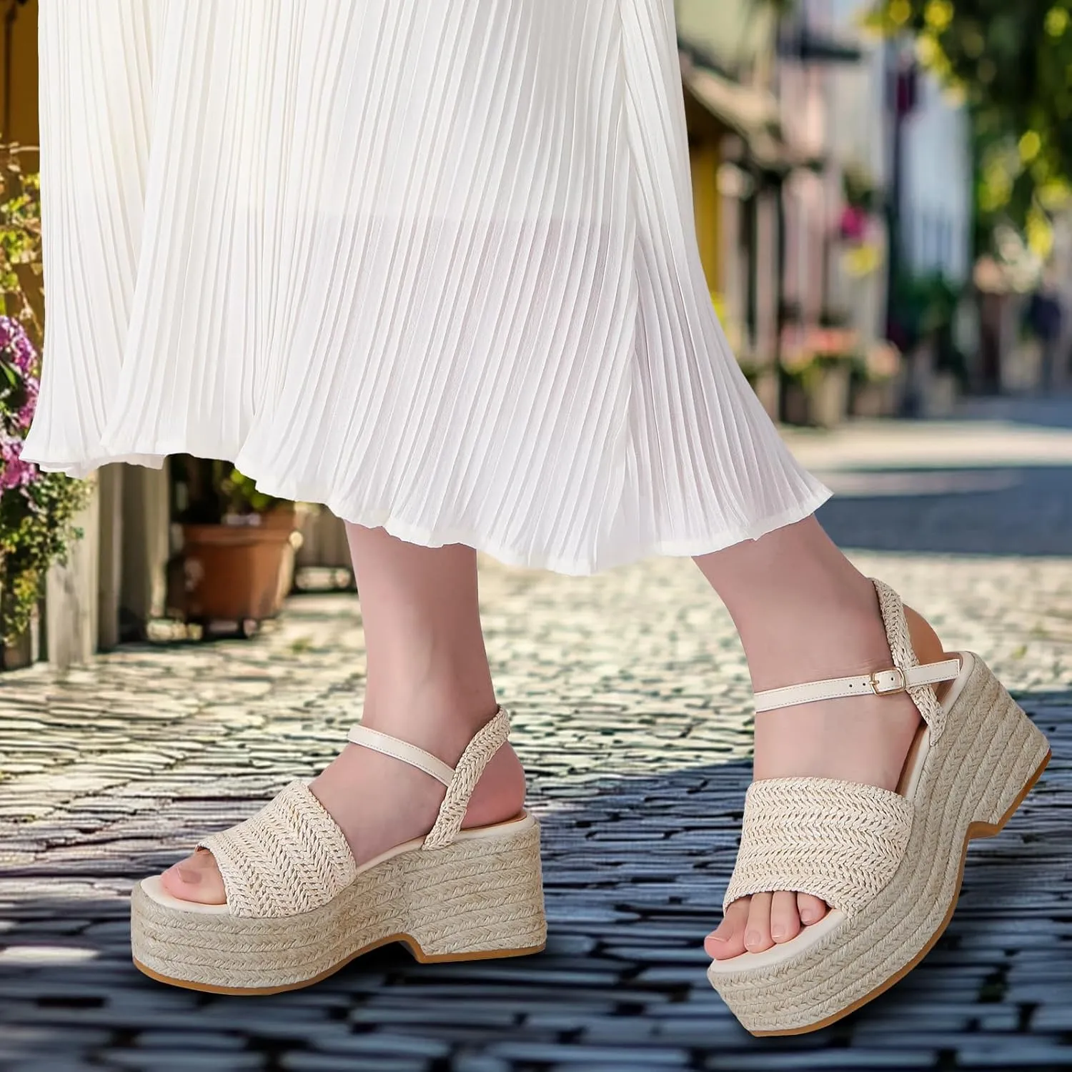 Women's Platform Espadrille Wedge Sandals Arch Support Ankle Strap Open Toe Casual Sandal