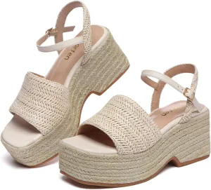 Women's Platform Espadrille Wedge Sandals Arch Support Ankle Strap Open Toe Casual Sandal