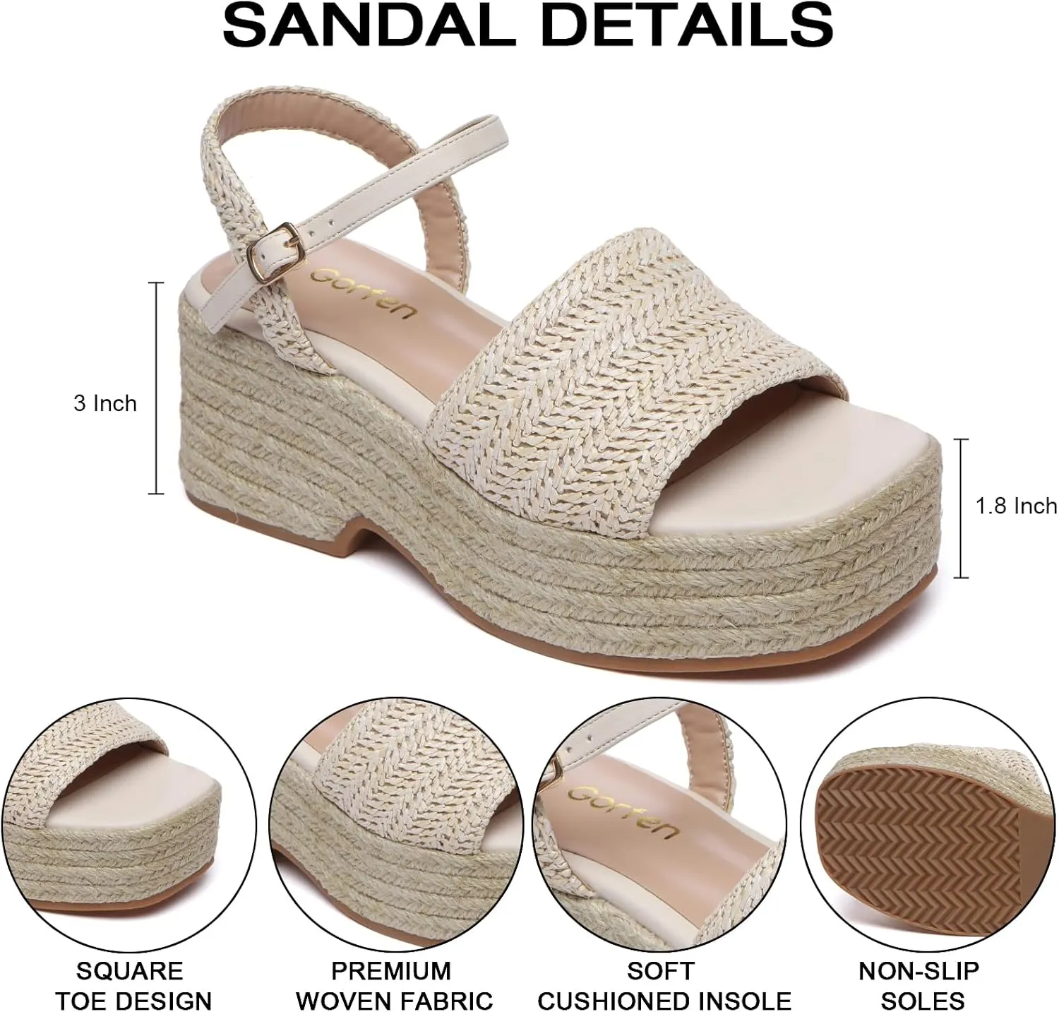 Women's Platform Espadrille Wedge Sandals Arch Support Ankle Strap Open Toe Casual Sandal