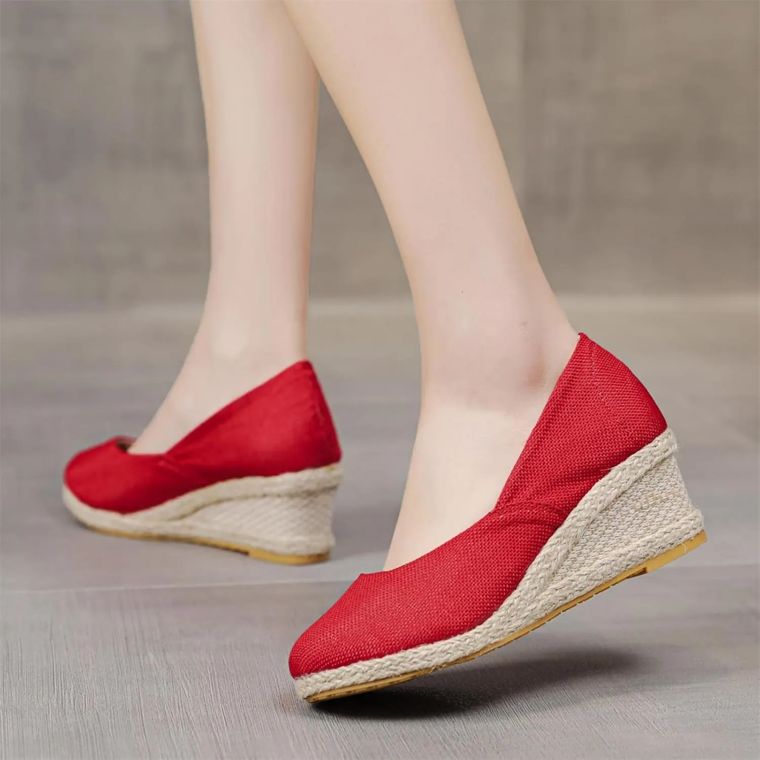 Women's Platform Espadrilles Wedge Sandals Pointed Toe Heels Shoes Solid Color Slip On Shoe Casual Summer Slide Shoes Canvas Wedges Sandal Comfortable Closed Toe Sandal for Daily Wear