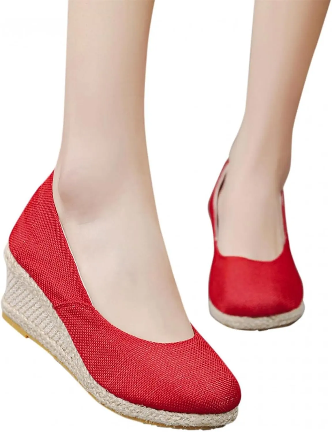 Women's Platform Espadrilles Wedge Sandals Pointed Toe Heels Shoes Solid Color Slip On Shoe Casual Summer Slide Shoes Canvas Wedges Sandal Comfortable Closed Toe Sandal for Daily Wear