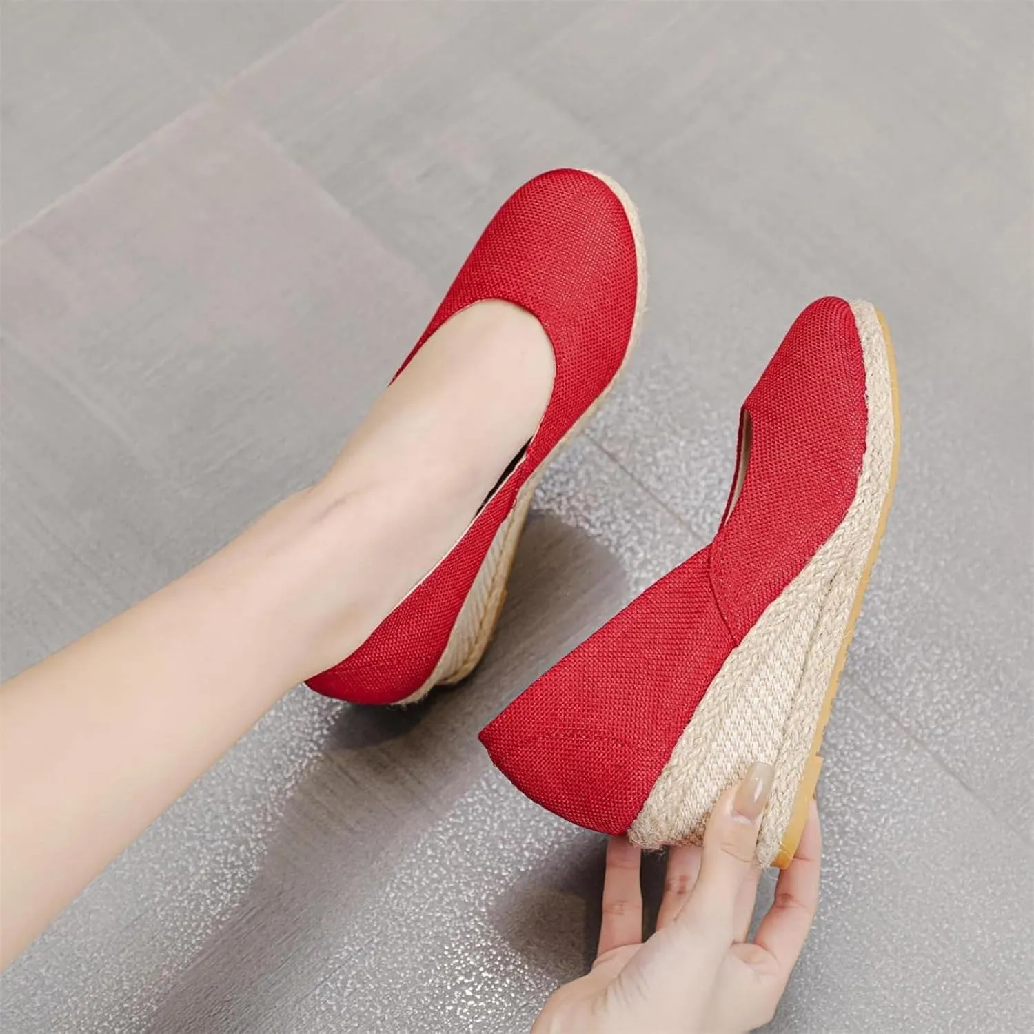 Women's Platform Espadrilles Wedge Sandals Pointed Toe Heels Shoes Solid Color Slip On Shoe Casual Summer Slide Shoes Canvas Wedges Sandal Comfortable Closed Toe Sandal for Daily Wear