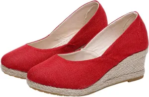 Women's Platform Espadrilles Wedge Sandals Pointed Toe Heels Shoes Solid Color Slip On Shoe Casual Summer Slide Shoes Canvas Wedges Sandal Comfortable Closed Toe Sandal for Daily Wear