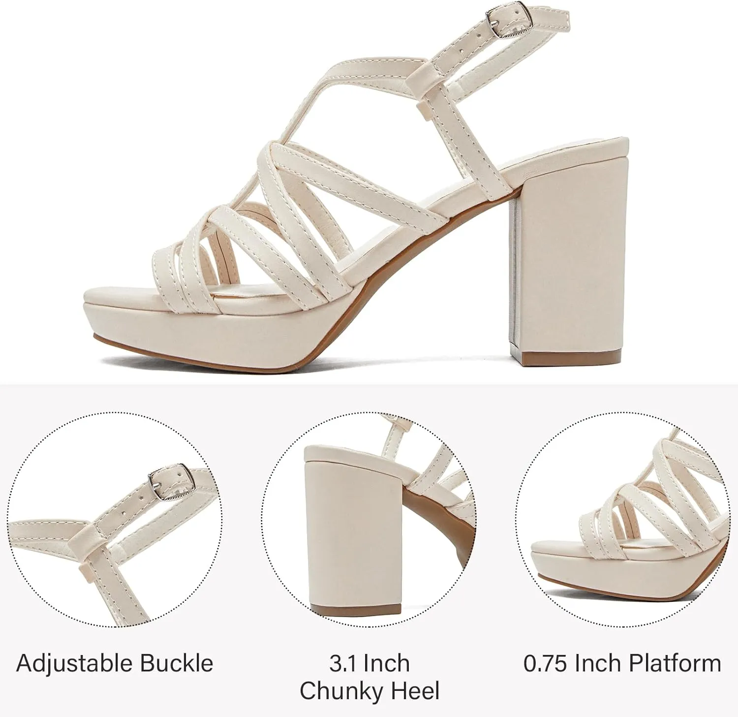 Women's Platform Heels Chunky Heeled Sandals, Ankle Strappy Round Open Toe Dressy Shoes Wedding Party High Pump Heels for Women.
