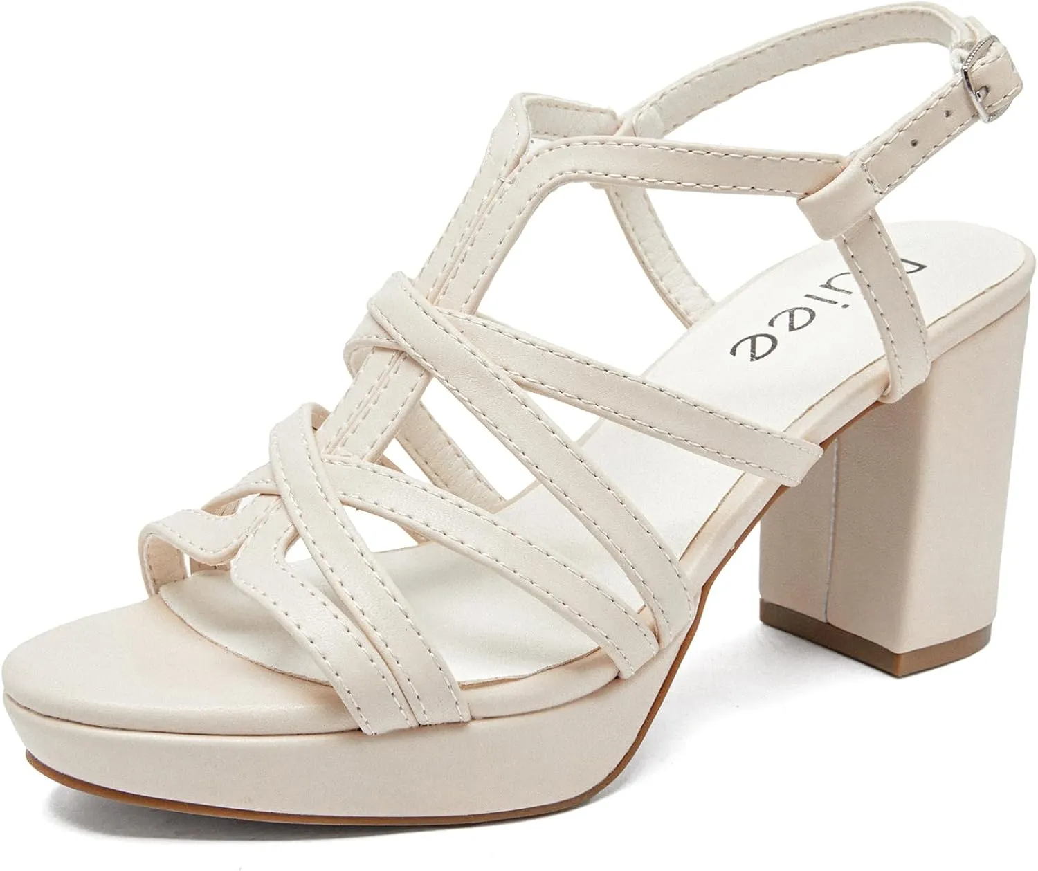 Women's Platform Heels Chunky Heeled Sandals, Ankle Strappy Round Open Toe Dressy Shoes Wedding Party High Pump Heels for Women.