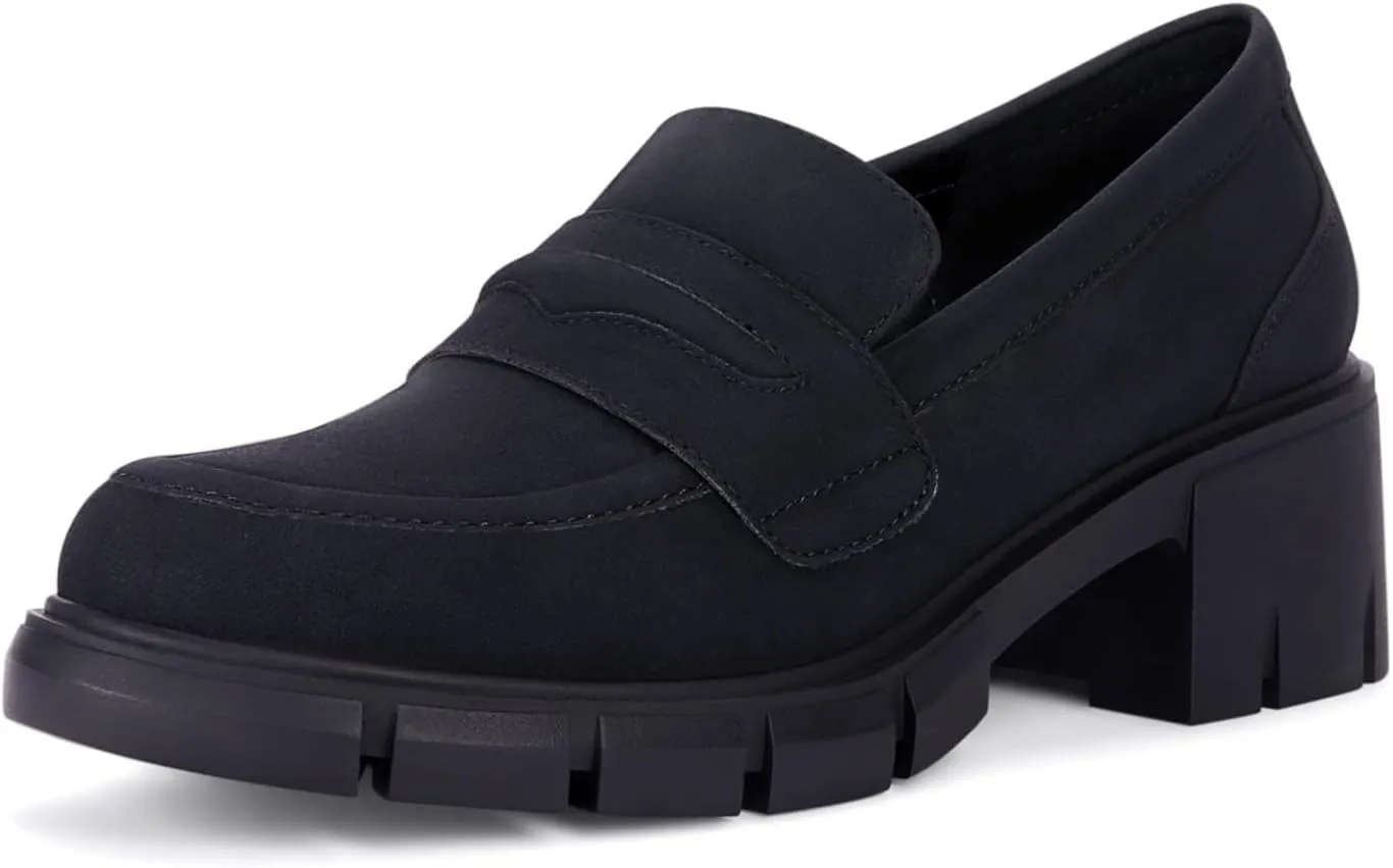 Womens Platform Loafers Chunky Heel Penny Loafer Lug Sole Slip On Round Toe Comfort Dress Work Shoes