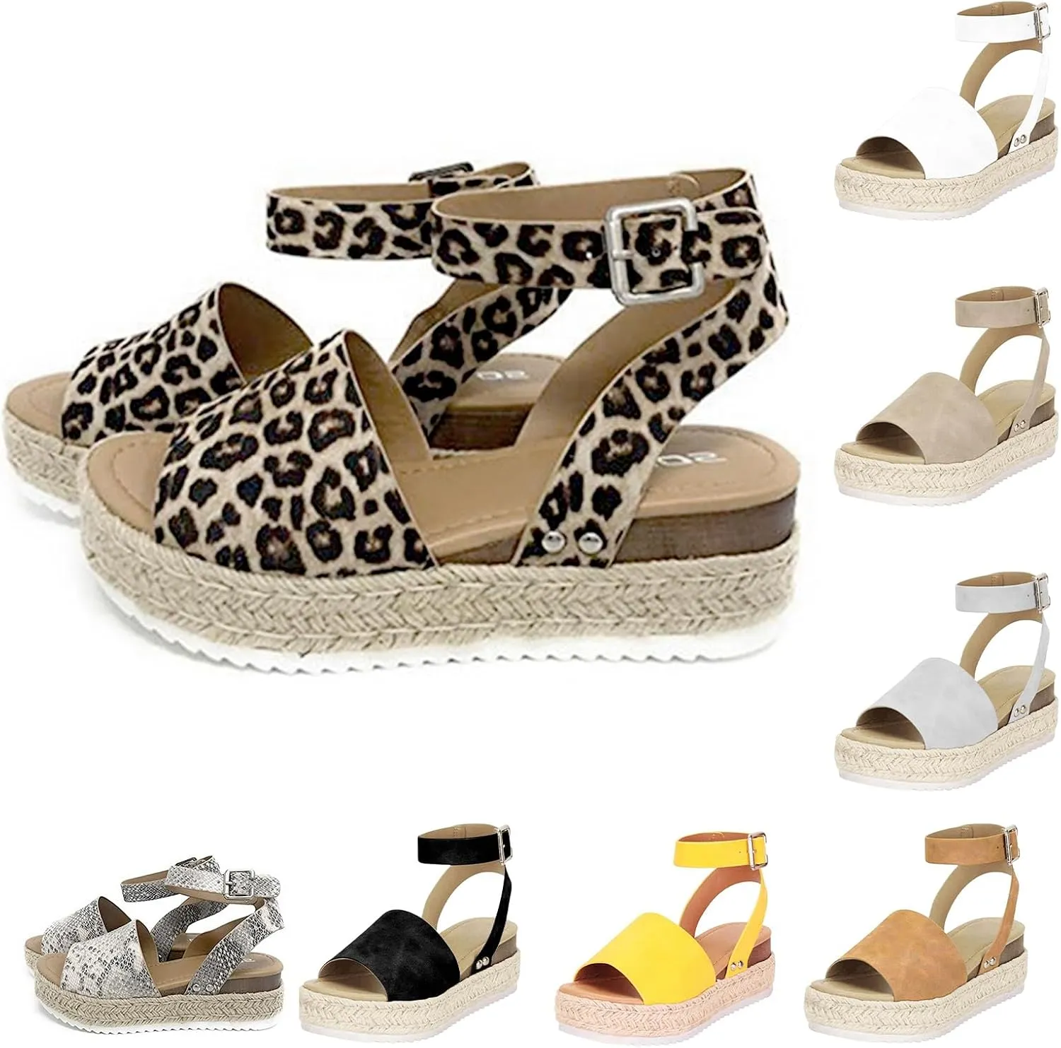 Womens Platform Sandals Comfortable Arch Support Wedge Sandals Summer Buckle Casual Sandal Open Toe Espadrilles Boho Summer Beach Shoes Comfortable Outdoor Walking Shoes