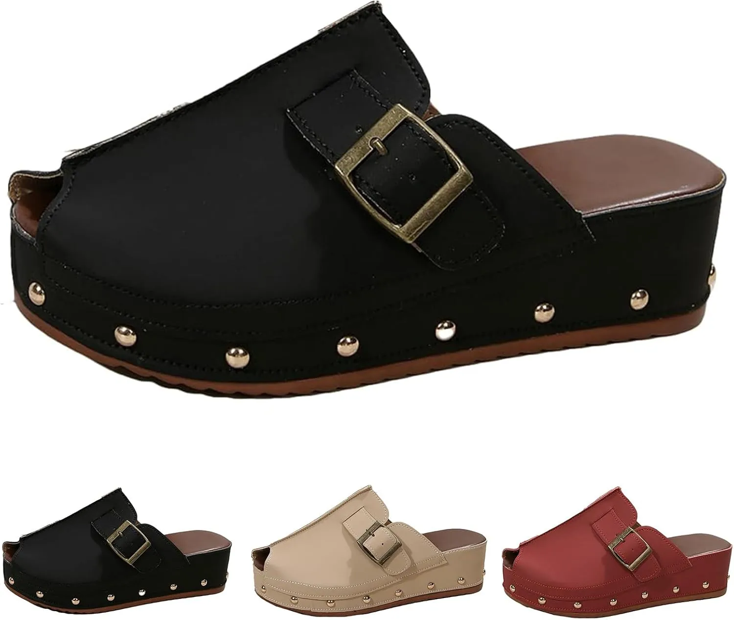 Women's Platform Wedge Sandals Chunky Heel Fish Mouth Platform Sandals Anti-Slip & Wear-Resistant Shoes Locking Design Walking Sandal Slip on Mules and Clogs