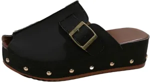 Women's Platform Wedge Sandals Chunky Heel Fish Mouth Platform Sandals Anti-Slip & Wear-Resistant Shoes Locking Design Walking Sandal Slip on Mules and Clogs