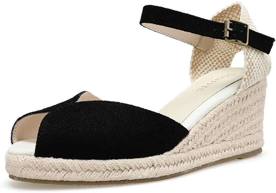 Women’s Platform Wedges Espadrilles, 3" Wedge, Soft Ankle-Tie Strap, Closed Toe, Classic Summer Sandals