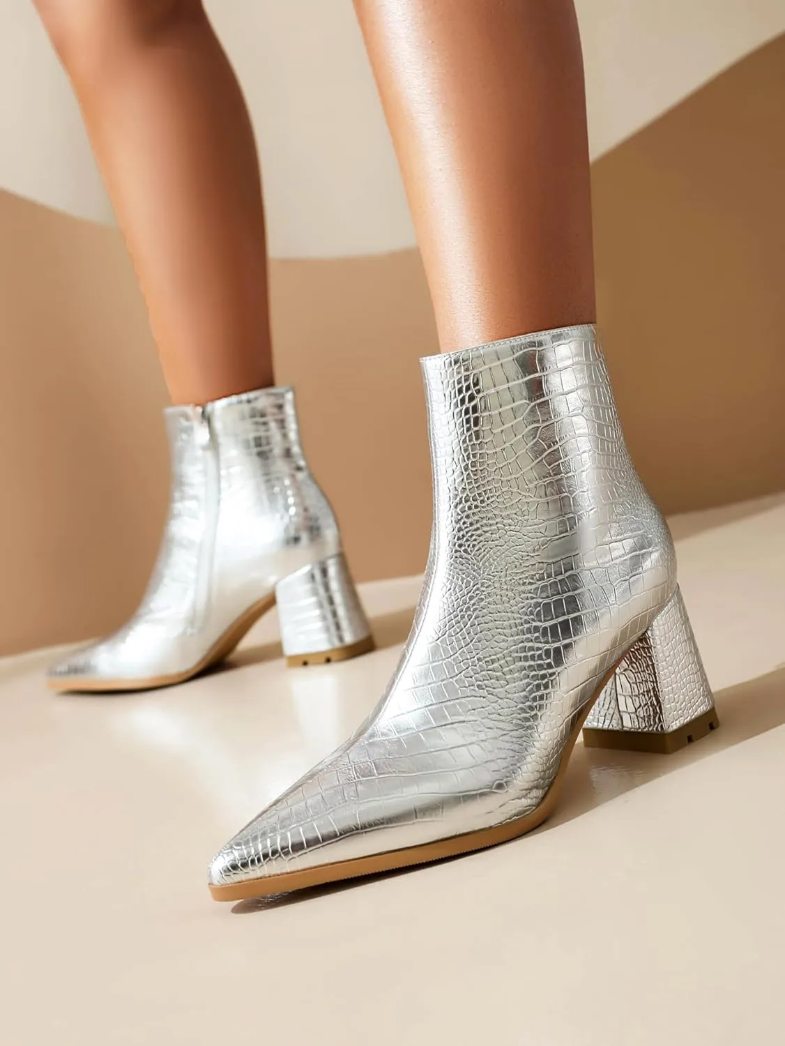 Women's Pointed Toe Boots Block Chunky Heel Ankle Booties