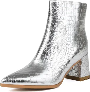Women's Pointed Toe Boots Block Chunky Heel Ankle Booties