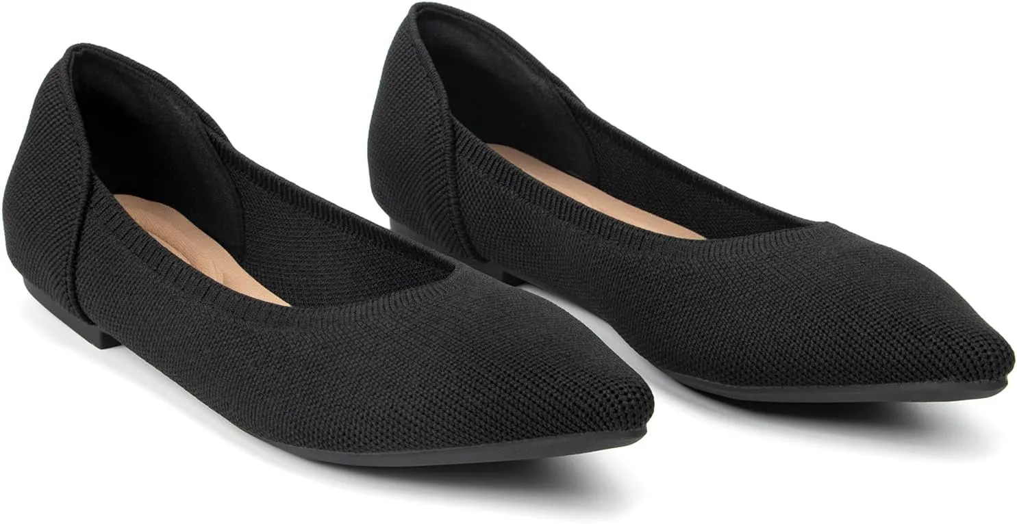 Women's Pointed Toe Breathable Knit Flats Shoes Soft Slip On Dress Ballet Flats for Women Comfortable Casual Work Driving Lightweight Knitted Flat Loafers