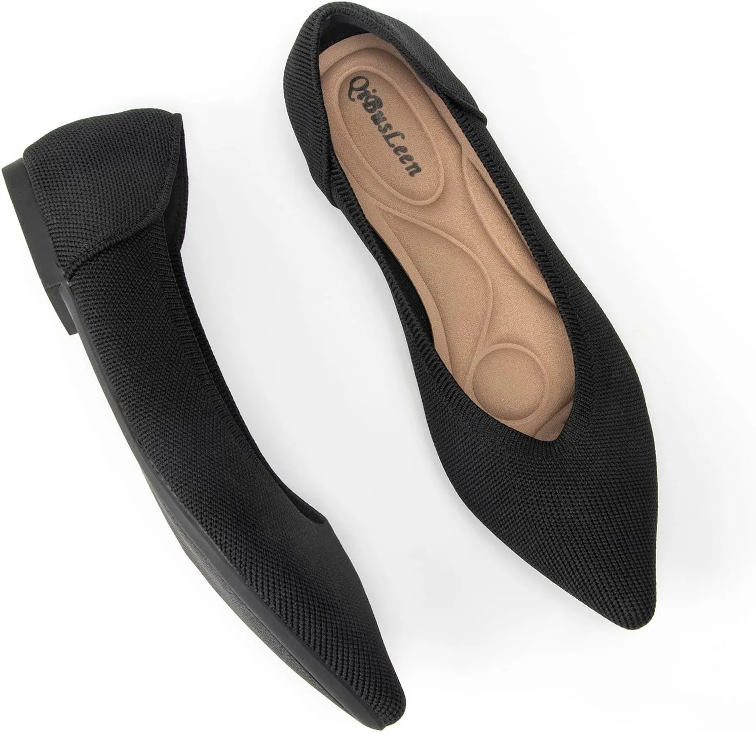 Women's Pointed Toe Breathable Knit Flats Shoes Soft Slip On Dress Ballet Flats for Women Comfortable Casual Work Driving Lightweight Knitted Flat Loafers
