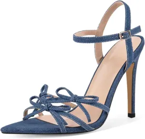 Women's Pointed Toe Denim Bow Sandals - Big Size Summer Mules