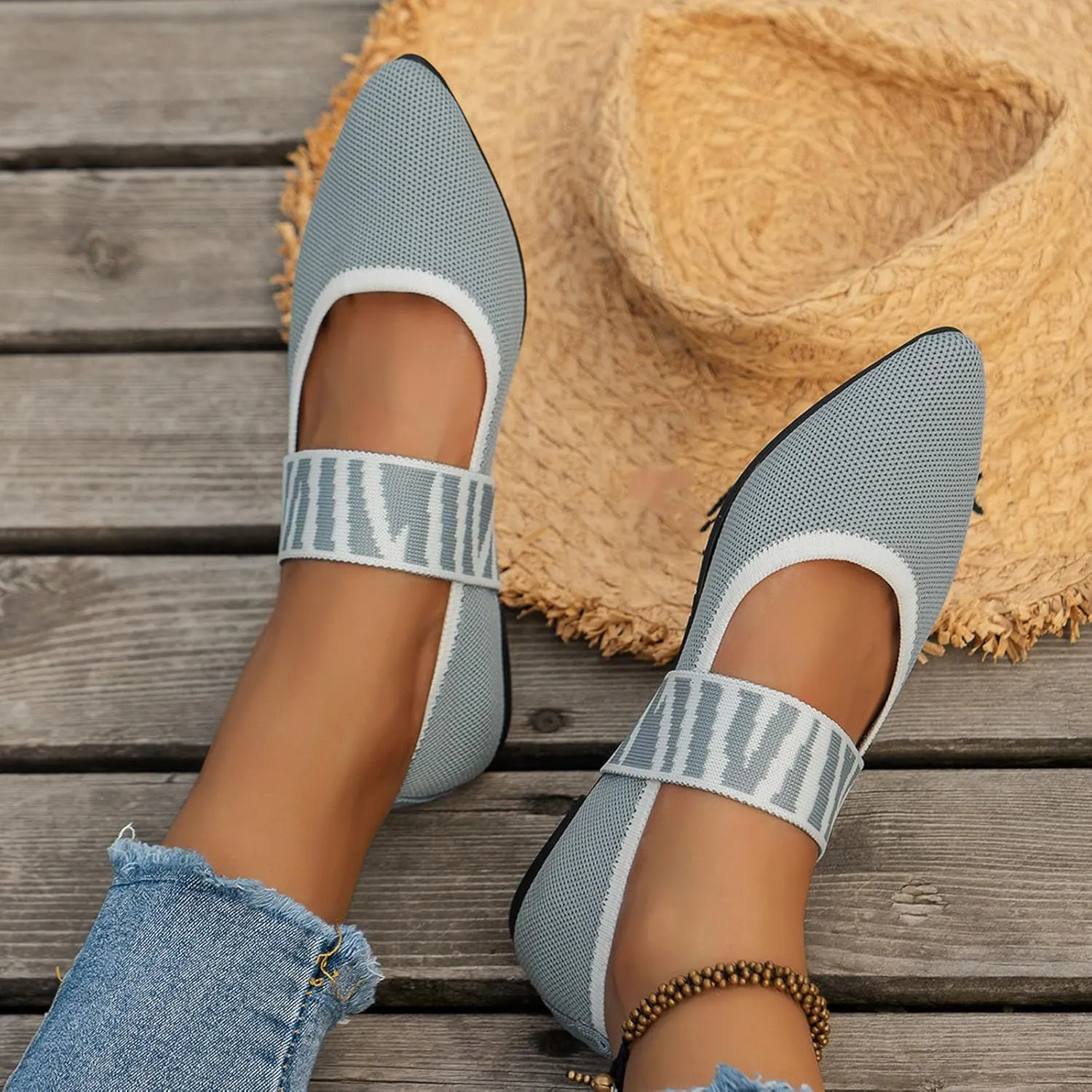 Womens Pointed Toe Flats Knit Dress Shoes Comfort Women Shoes Slip On Shoes Classic Softable Shoes Business Work Shoes