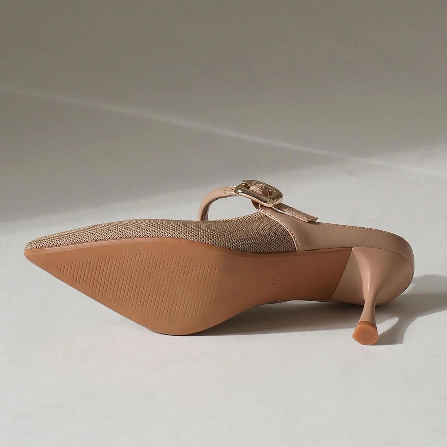 Women's Pointed Toe Heel Mules for Women Knit Heeled Sandals Slip On Breathable Slides Sandals