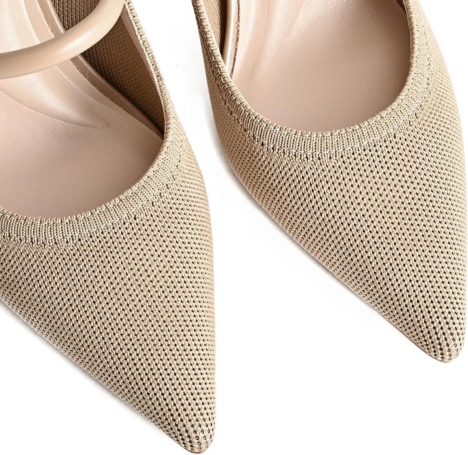 Women's Pointed Toe Heel Mules for Women Knit Heeled Sandals Slip On Breathable Slides Sandals