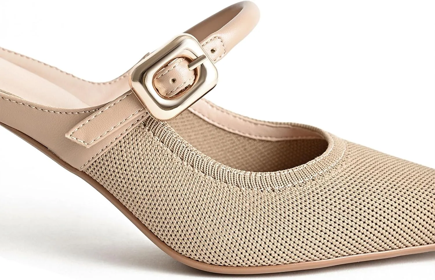 Women's Pointed Toe Heel Mules for Women Knit Heeled Sandals Slip On Breathable Slides Sandals