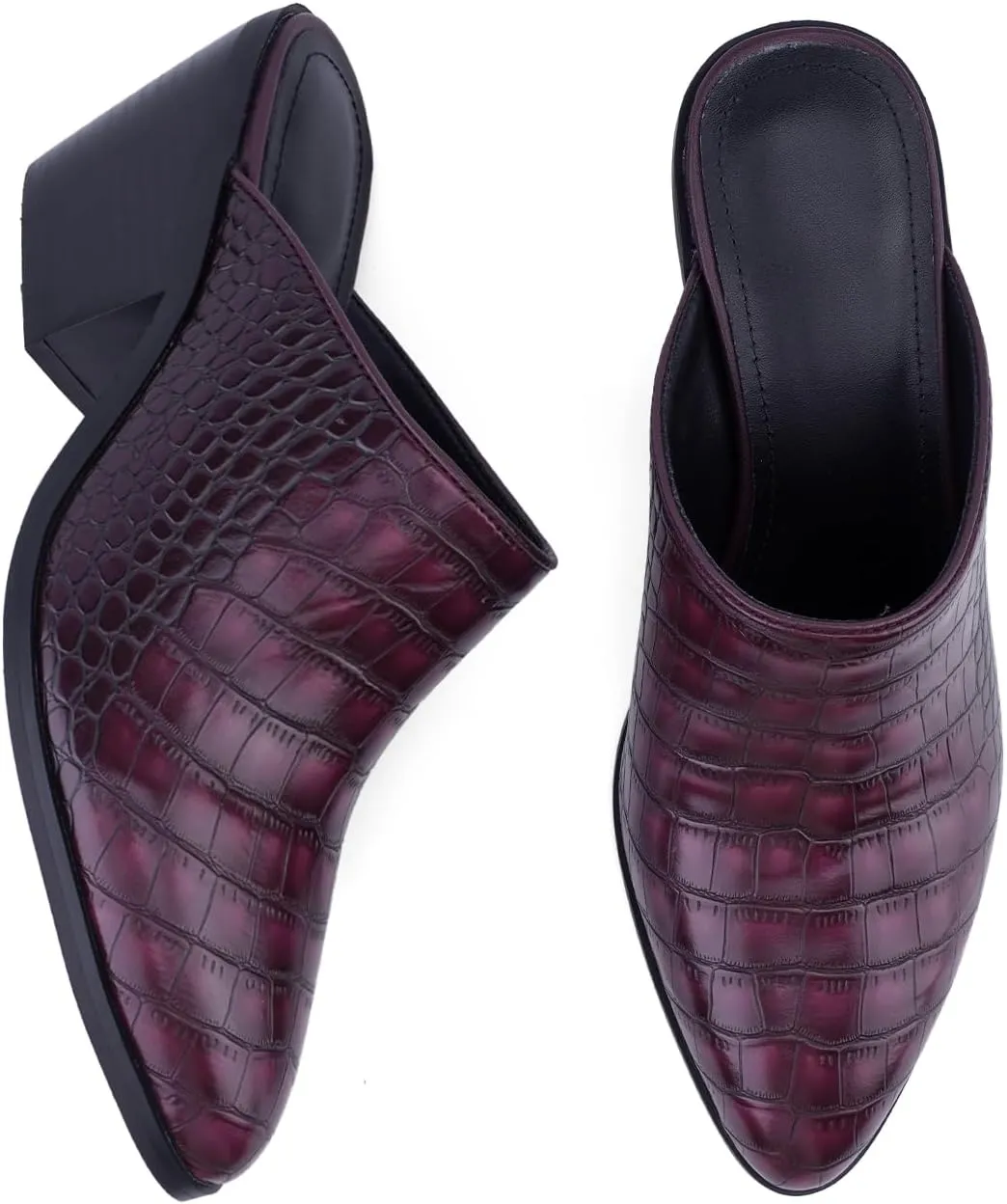 Women's Pumps Closed Pointed Toe Block Heel Mule Woven Leather Chunky Stacked Heeled Slip On Slippers Casual Comfortable Shoes
