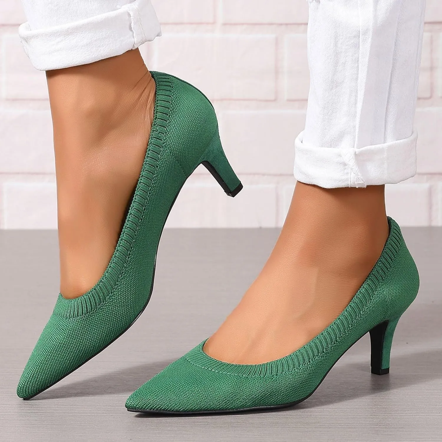 Women's Pumps Kitten Heel Pump Shoes Pointed Toe Knit Comfortable Casual Party Dressy Low Heel Dress Shoes