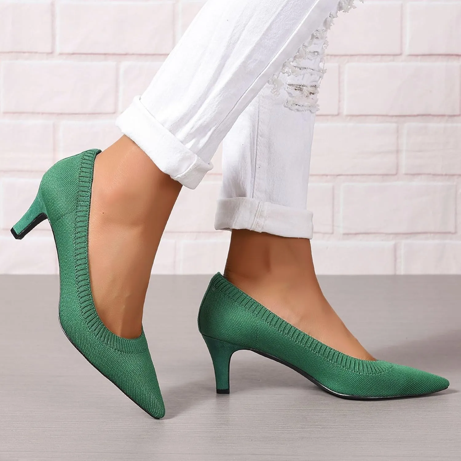 Women's Pumps Kitten Heel Pump Shoes Pointed Toe Knit Comfortable Casual Party Dressy Low Heel Dress Shoes