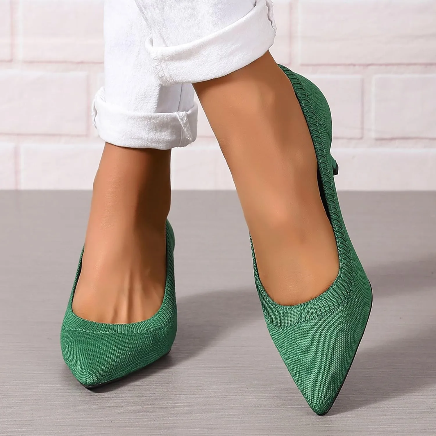 Women's Pumps Kitten Heel Pump Shoes Pointed Toe Knit Comfortable Casual Party Dressy Low Heel Dress Shoes