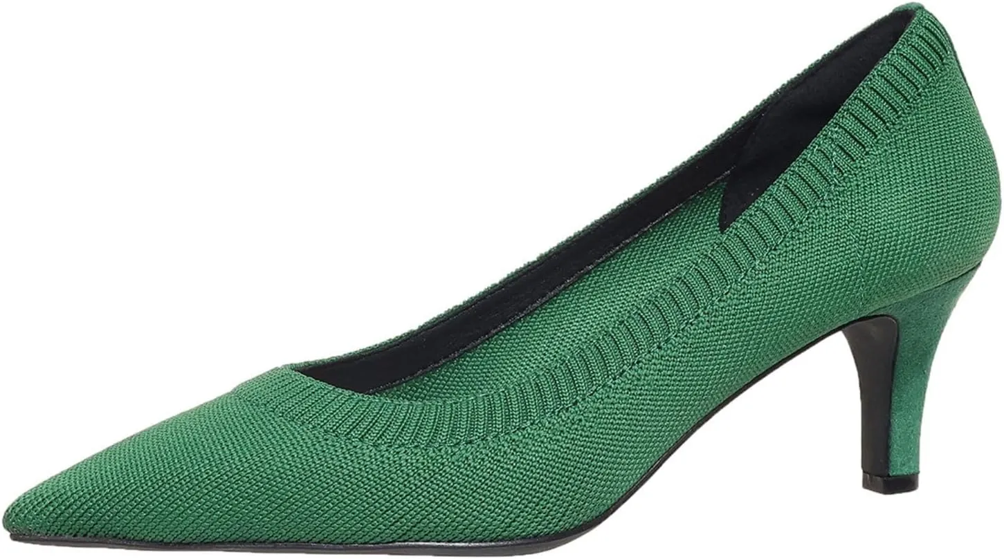 Women's Pumps Kitten Heel Pump Shoes Pointed Toe Knit Comfortable Casual Party Dressy Low Heel Dress Shoes