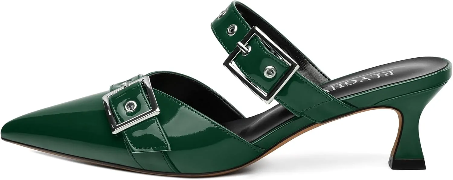 Women's Pumps, Pointed Toe Low Heel Mules for Women, Backstrap Buckle Fashion Solid Women's Mule Pumps for Daily Working Party